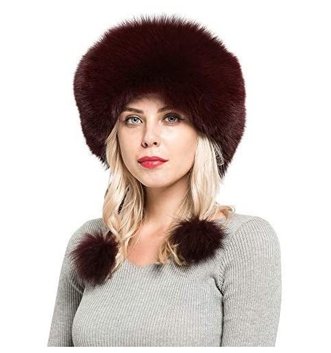 Skullies & Beanies Winter Women Real Fox Fur Trapper Hat Skiing Warm Russian Caps with Pompom Adjustable - Wine Red - CL18LGR...