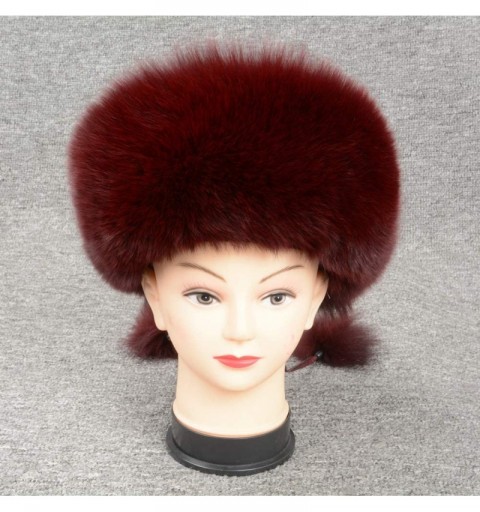 Skullies & Beanies Winter Women Real Fox Fur Trapper Hat Skiing Warm Russian Caps with Pompom Adjustable - Wine Red - CL18LGR...