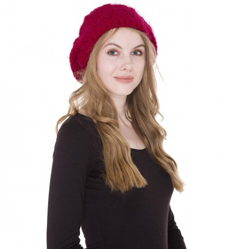 Berets Women's Warm Soft Plain Color Urban Boho Slouch Winter Cable Knitted Beret Hat Skull Hat - Winered - CN195U0IOLW $11.45
