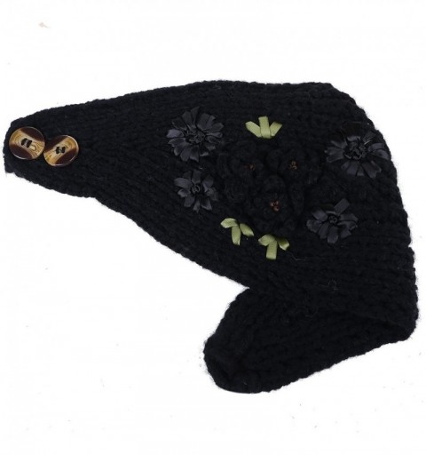 Headbands Women's Crochet Knitted Winter Headband with 3D Faux Pearl Flowers 1 - Black - CM1878QNS57 $8.10