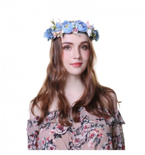 Headbands Flower Crown Bohemian Floral Headdress - Female Flower Headband Hair Wreath Wedding Hair Accessories (Blue) - CM18D...
