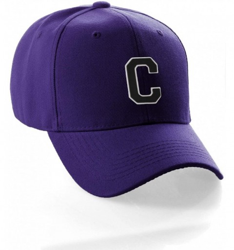 Baseball Caps Classic Baseball Hat Custom A to Z Initial Team Letter- Purple Cap White Black - Letter C - C418NYCQ3S0 $12.50