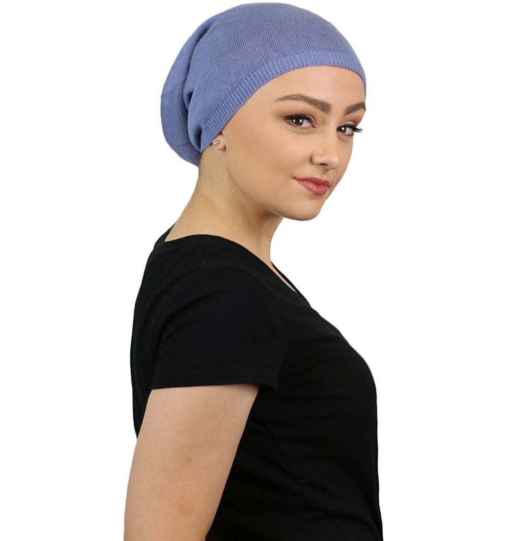 Skullies & Beanies Womens Hat Slouchy Beanie Chemo Headwear Ladies Knit Snood Cancer Cap Head Coverings Covi - Chambray - CD1...