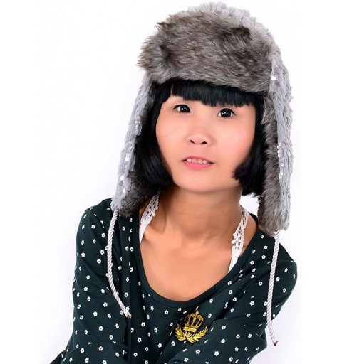 Bomber Hats Earflap Hat Winter Faux Fur Trapper Ski Hats Womens Girls Mens Multi Styles - Sequins & Faux Fur - Grey - C111O85...