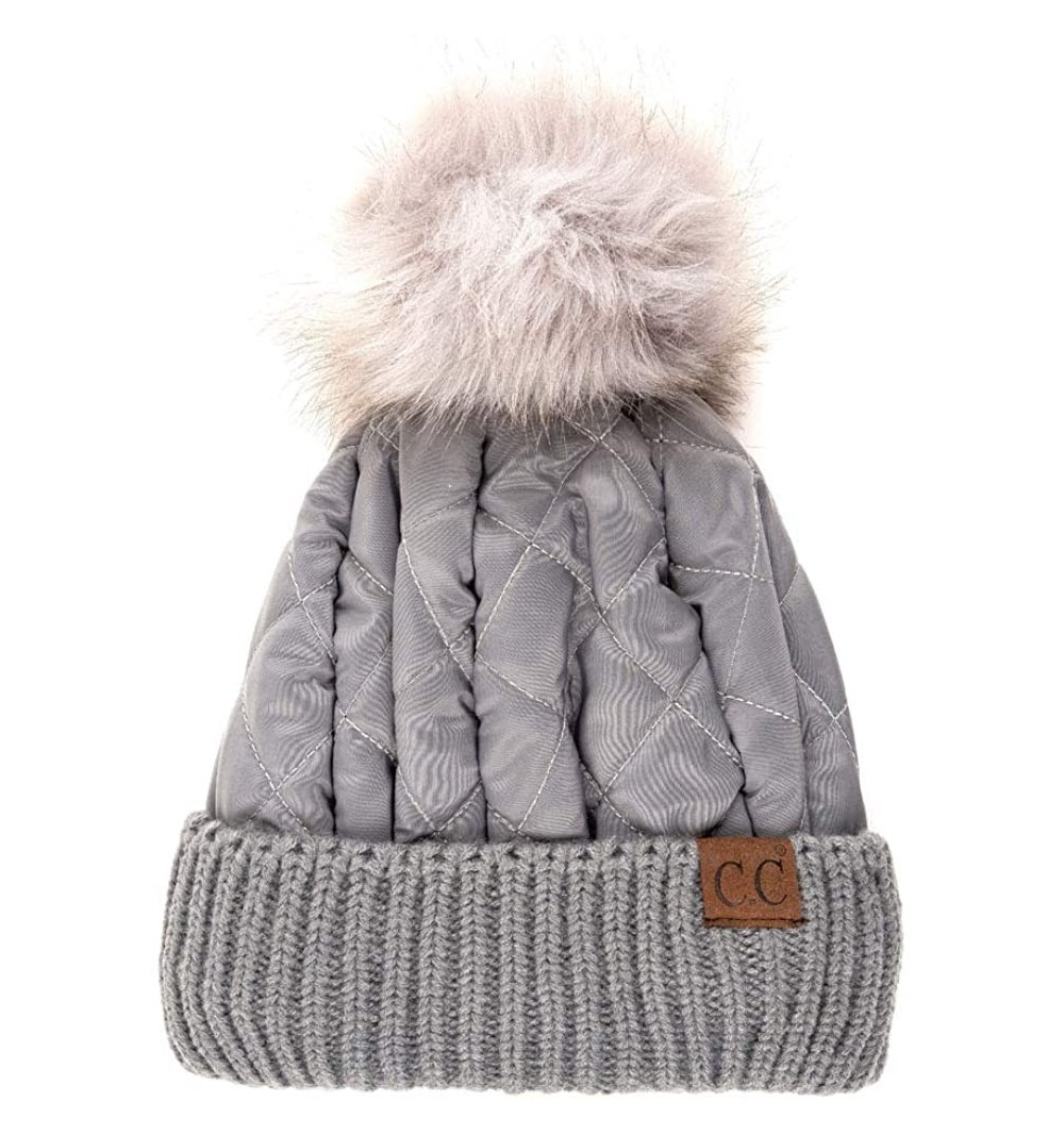 Skullies & Beanies Unisex Warm Trendy Quilted Puffer Warm Soft Solid Color Beanie Hat - Grey - C618QEIX6YY $21.98