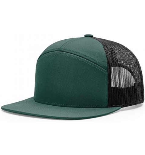 Baseball Caps Richardson 7 Panel Arch Flat Bill Snapback Mesh Trucker Hat - Dark Green-black - C5187RZOUU2 $15.24