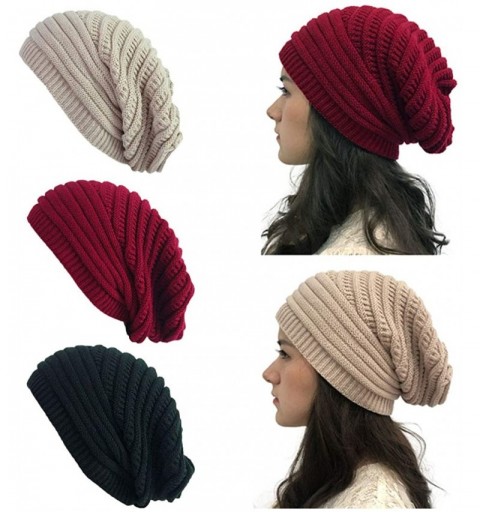 Skullies & Beanies Winter Hats for Women-Warm Chunky Soft Cable Knit Womens Beanie Hats - A-red/Beige/Black-3pcs - C118A2KUU7...