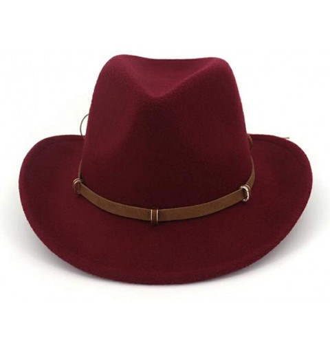 Fedoras Unisex Western Cowboy Hat Wool Felt Fedora Hats Wide Brim Jazz Hat Formal Bowler Cap - Coffee - CZ18RYX8AGU $17.10