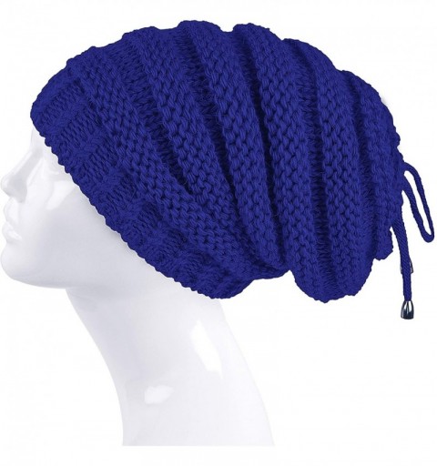 Skullies & Beanies Cable Knit Slouchy Chunky Stripe Oversized Soft Warm Winter Beanie Hat - Royal Blue - CH18ISK9S7O $8.41