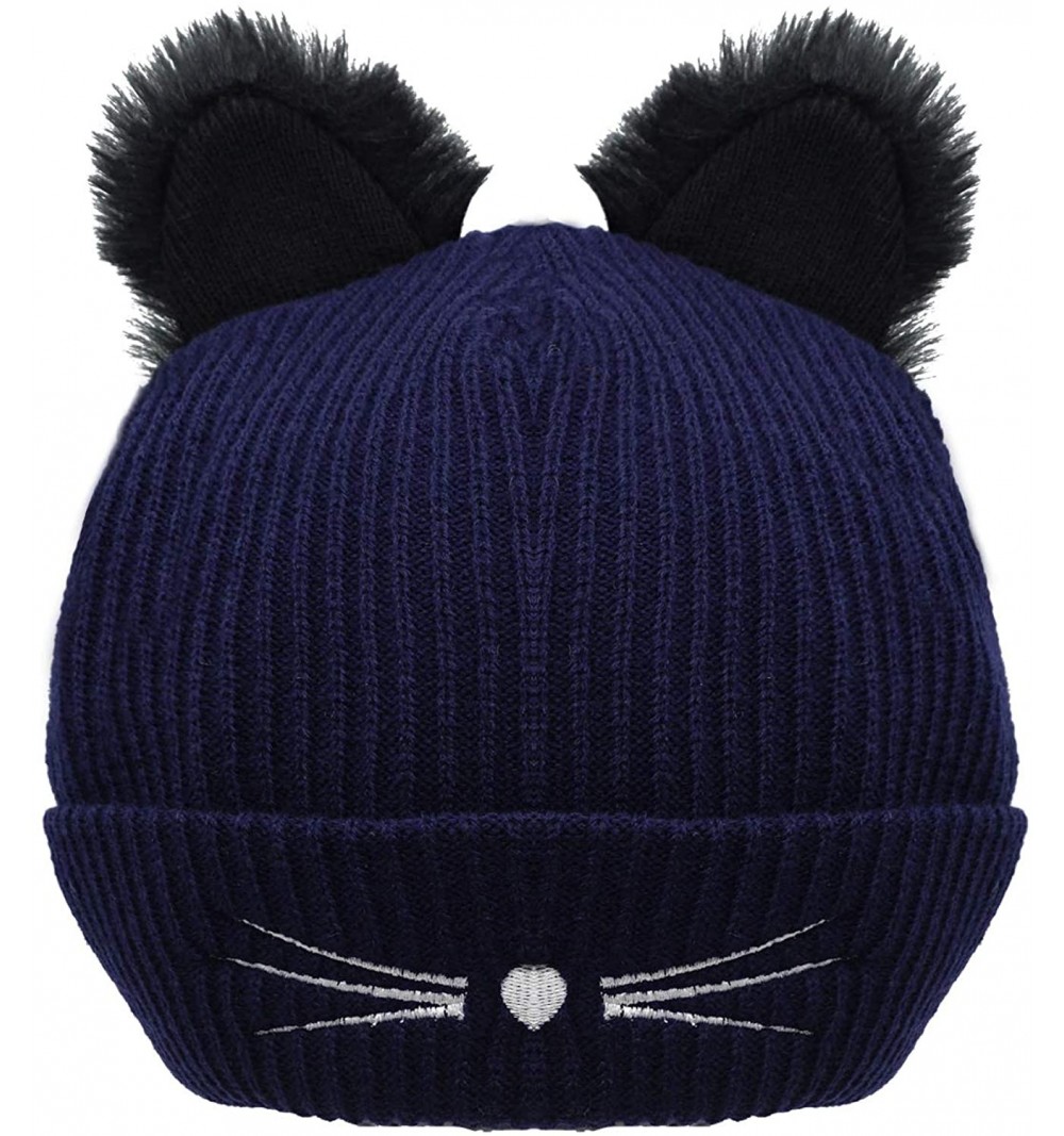 Skullies & Beanies Women's Hat Cat Ear Crochet Braided Knit Caps - Style2_navy - CC18N6LCKTR $9.54