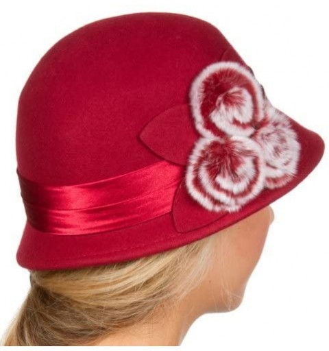 Bucket Hats Sadie Faux Fur Vintage Style Wool Cloche Bucket Bell Hat - Red - CU11HN6ZC7R $19.58
