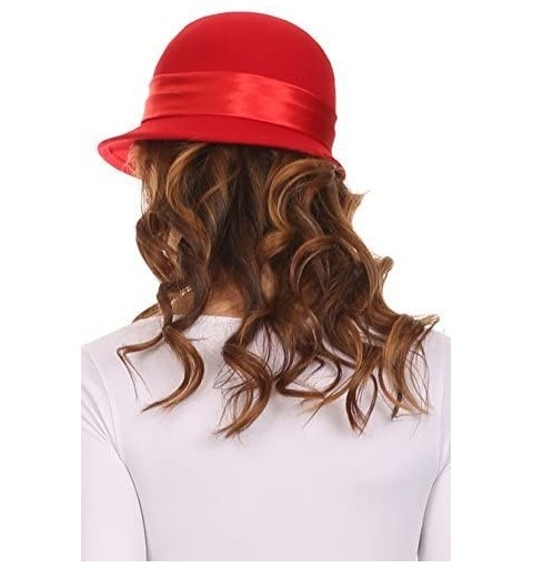 Bucket Hats Sadie Faux Fur Vintage Style Wool Cloche Bucket Bell Hat - Red - CU11HN6ZC7R $19.58