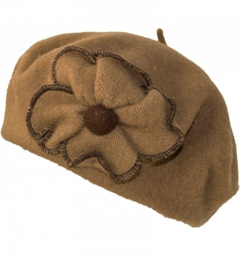 Berets Warm Wool Beret Hat with Flower Accent- Winter French Beret Cap Women - Camel - CI186DZ55TH $14.08