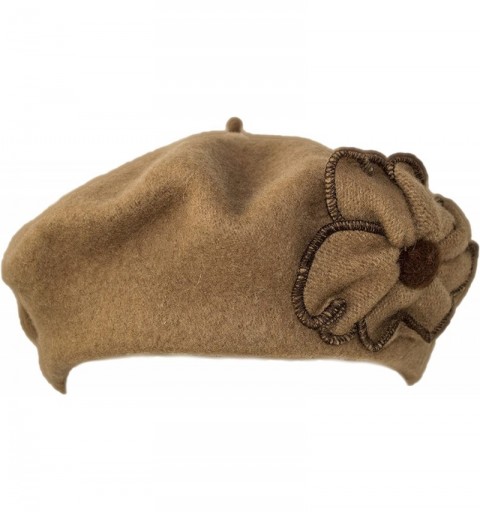 Berets Warm Wool Beret Hat with Flower Accent- Winter French Beret Cap Women - Camel - CI186DZ55TH $14.08
