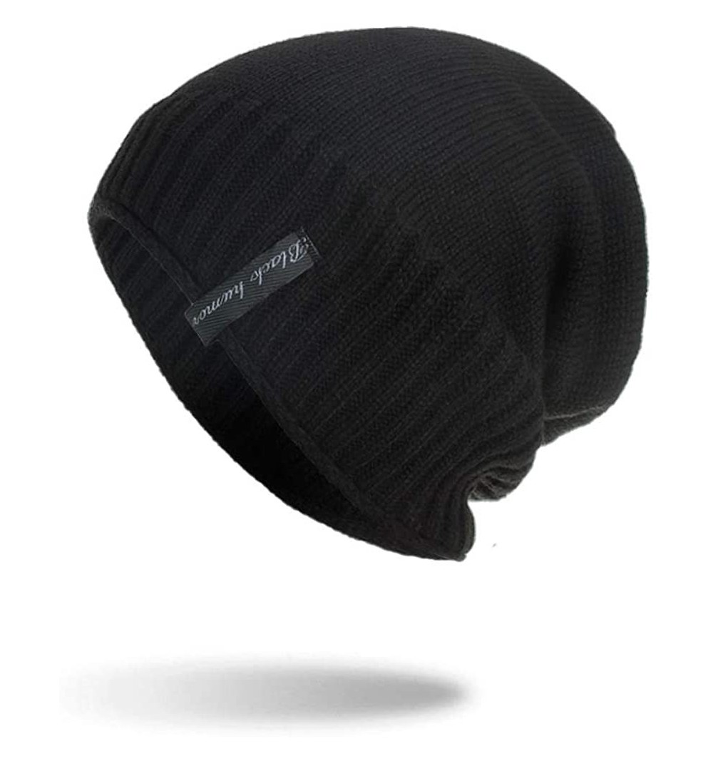 Skullies & Beanies Winter Beanie Hat Unisex Slouchy Knit Hat Skull Knitting Fleece Lining Skull Cap Windproof Skiing Hat - Bl...