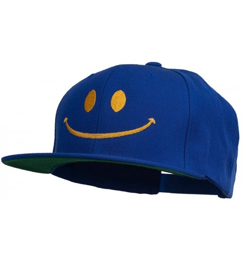 Baseball Caps Big Smile Face Embroidered Flat Bill Cap - Blue - CO11P5HKL9Z $22.89