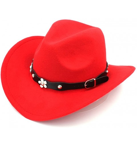 Cowboy Hats Women Western Cowboy Hat Wide Brim Cowgirl Cap Flower Charms Leather Band - Red - CK1883RXYHK $9.68