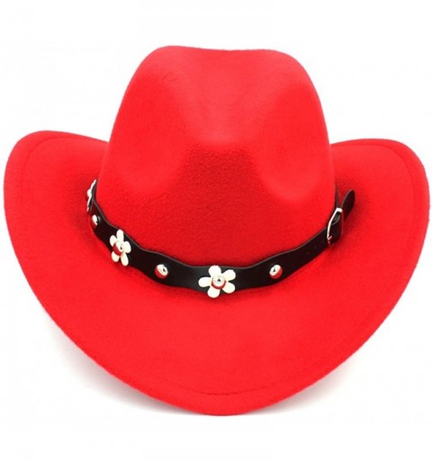 Cowboy Hats Women Western Cowboy Hat Wide Brim Cowgirl Cap Flower Charms Leather Band - Red - CK1883RXYHK $9.68