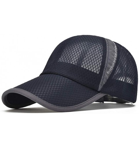 Baseball Caps Men's Outdoor Quick Dry Mesh Baseball Cap Adjustable Lightweight Sun Hat for Running Hiking - Navy Blue - CO18R...