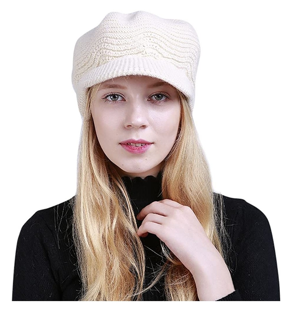 Skullies & Beanies Women's Fashion Peak Crochet Caps Winter Wool Knit Manual Caps Hat Solid Color Warm - White - CK18HXAHZLZ ...