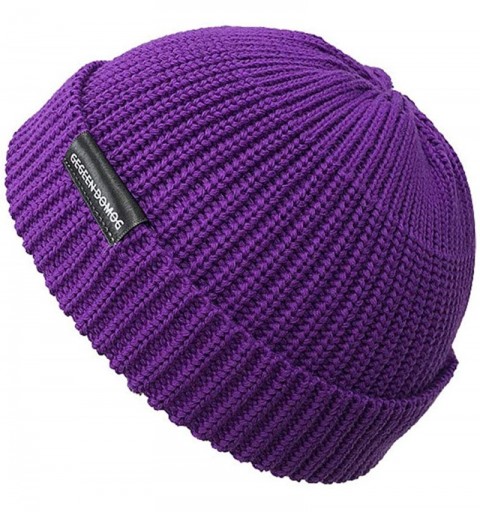Skullies & Beanies Men Women Knit Watch Cap Wool Winter Solid Color Beanie Skull Cap Harbour Cuffed Hat - Purple - CI18XE467S...
