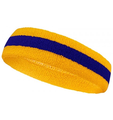 Headbands 3 Striped Large Thick Wide Basketball Headband pro[1 Piece] - Yellow / Blue / Yellow - CK11VC8ARA7 $10.46