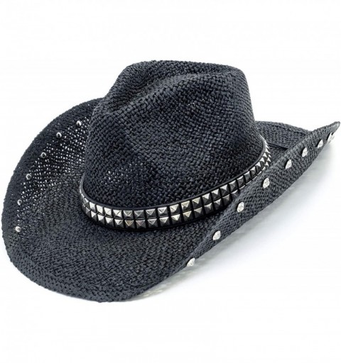 Cowboy Hats Old Stone Straw Cowboy Cowgirl Hat for Men Women Wide Brim Sun Hat Western Style - Rockstar Black - CU18TAS3RYL $...
