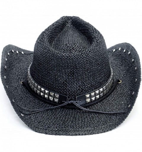Cowboy Hats Old Stone Straw Cowboy Cowgirl Hat for Men Women Wide Brim Sun Hat Western Style - Rockstar Black - CU18TAS3RYL $...