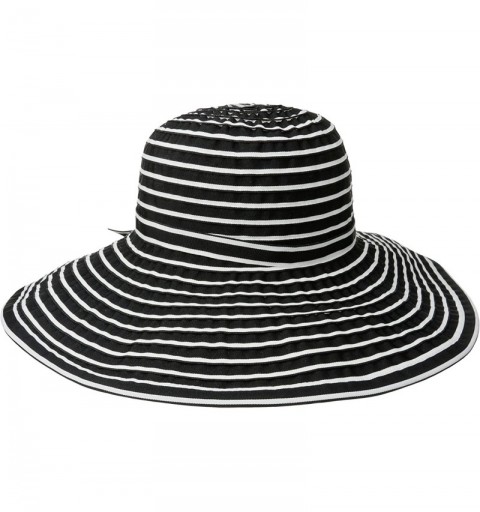 Sun Hats Ribbon Braid Hat Large Brim Stripe - Black/White Stripe - CO114GKJQ9N $33.76