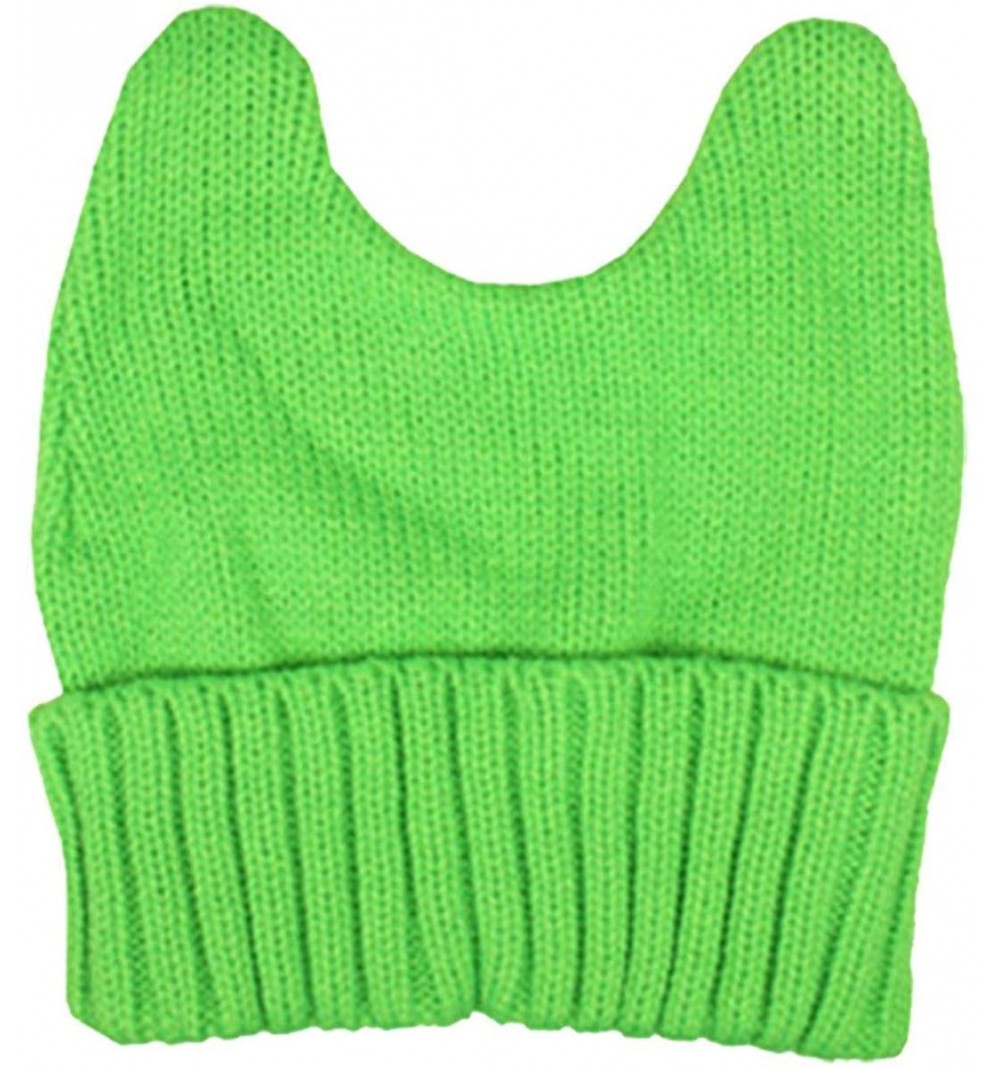 Skullies & Beanies Women's Winter Ski Pussy-Cat Knitted Beanie Hat - Lime Green - C817WUN89L2 $9.24