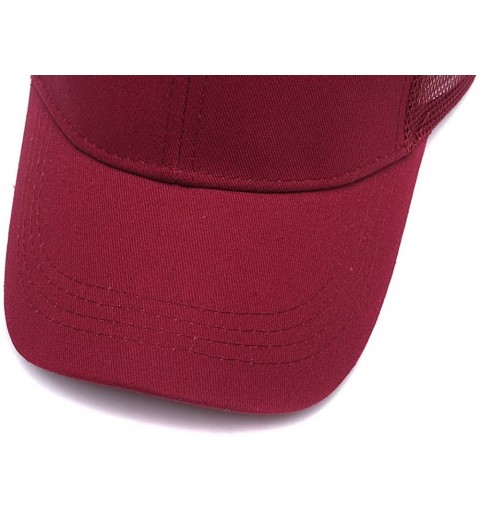 Baseball Caps Custom Women's Ponytail Mesh Adjustable Cap-100% Cotton Baseball Hat Trucker Cap - Burgundy - CR18H38HS8L $15.38