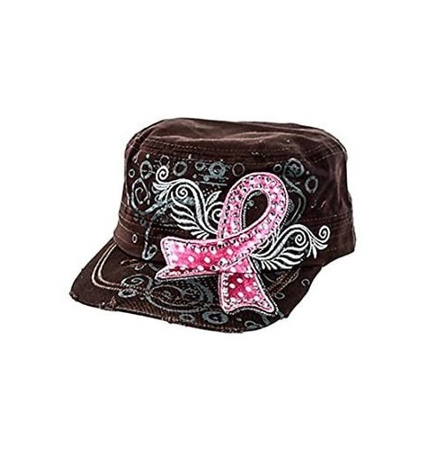 Baseball Caps Khaki- Military Style Cap with Breast Cancer Awareness Ribbon in Pink and Studded with Rhinestones- One Size - ...