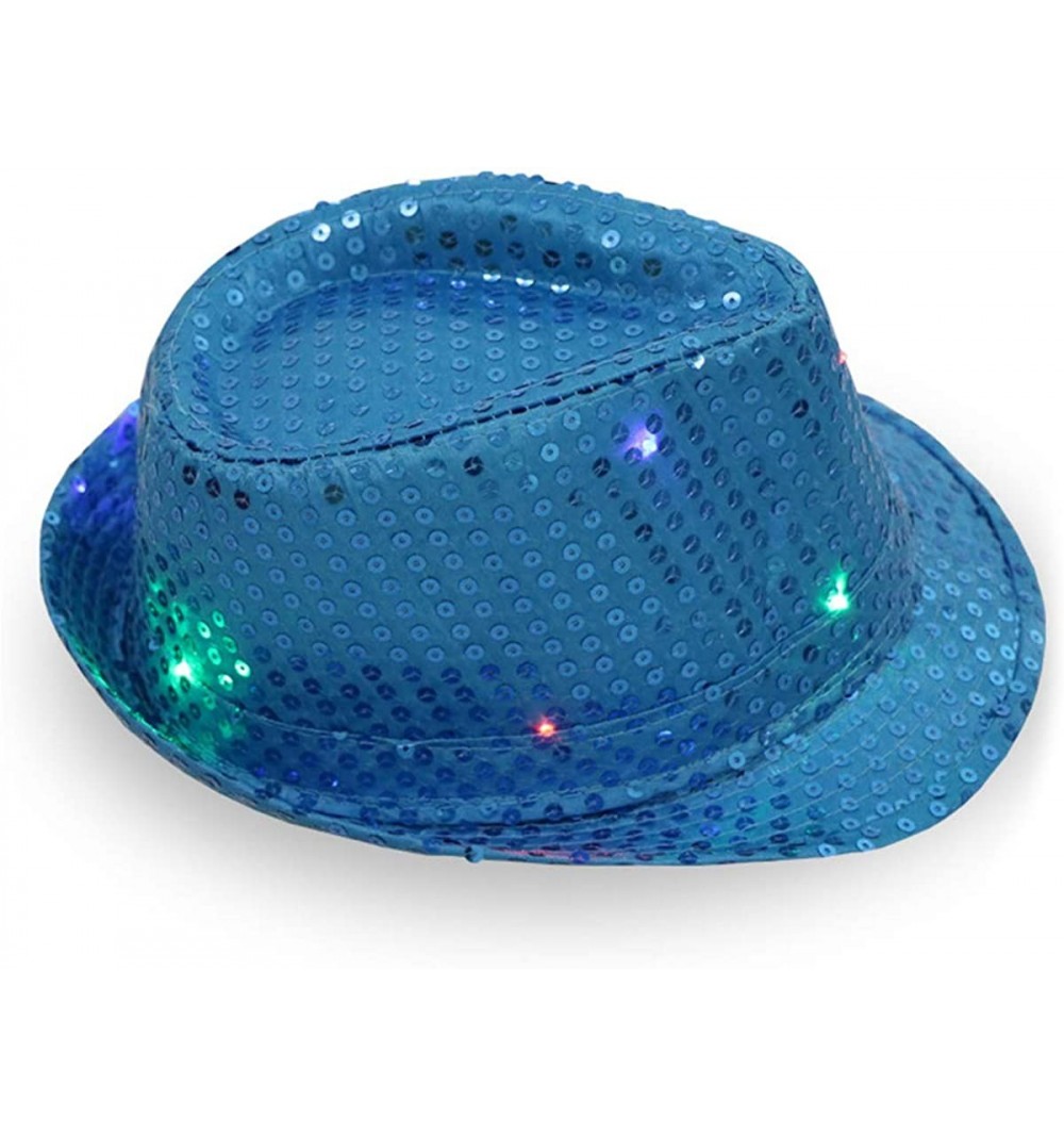 Fedoras Light Up Flashlight Fedora Hat Halloween Costume Party - Lake Blue - CF18HXY9CSA $11.40