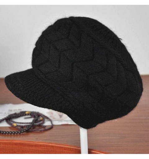 Visors Womens Winter Warm Knitted Hats Slouchy Wool Beanie Hat Cap with Visor - Black - CP18N8HMS0G $11.67