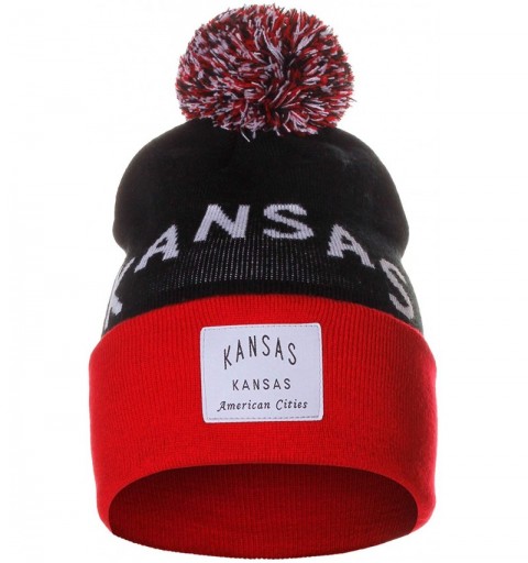 Skullies & Beanies Unisex USA Fashion Arch Cities Pom Pom Knit Hat Cap Beanie - Kansas Black Red - C312N9R3RR9 $8.94