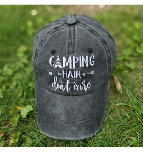 Baseball Caps Women's Embroidered Camping Hair Don't Care Vintage Washed Dyed Dad Hat - Embroidered Ponytail Black - CU18UGGS...