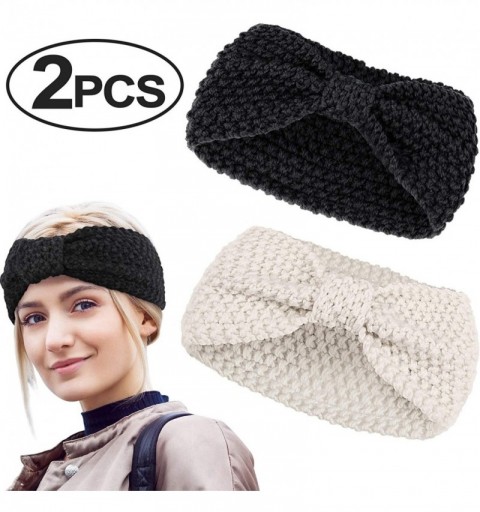 Cold Weather Headbands 2 or 10 Pieces Women's Knitted Crochet Headband Hairband Winter Ear Warmers - Black and Beige - CL18AW...