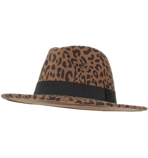 Fedoras Women's Vintage Leopard Print Fedora Wool Hat Wide Brim Panama Trilby Wool Felt Hat with Band - Brown - CD18X0CDH90 $...