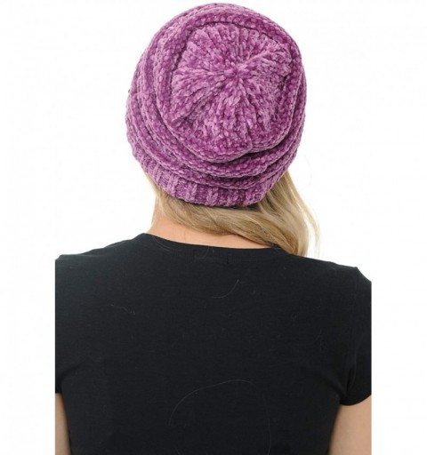 Skullies & Beanies Warm Soft Cable Knit Skull Cap Slouchy Beanie Winter Hat (Chenille Lavender) - CE18HR4245T $9.51