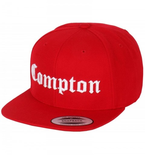 Baseball Caps Compton Embroidery Flat Bill Adjustable Yupoong Cap - Red - CQ129AOFFED $14.10