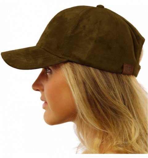 Baseball Caps Everyday Faux Suede 6 Panel Solid Suede Baseball Adjustable Cap Hat - Olive - CY183QQZ3IE $8.84