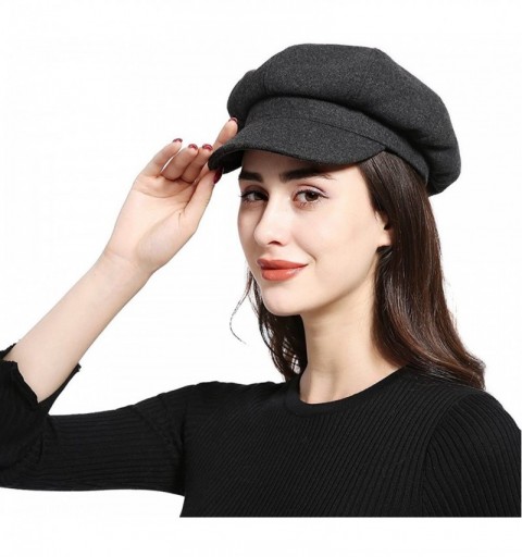Newsboy Caps Melton Wool Newsboy Gatsby Ivy Baker Boy Cap Visor Beret Cabbie Hat for Ladies - 8 Panel-dark Grey - CL1889LE70G...