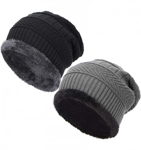 Skullies & Beanies Oversized Unisex Fleece Lined Slouchy Beanie Soft Thick Warm Winter Knitted Beanie Ski Hat - CT18HCZGL8X $...