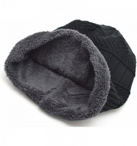 Skullies & Beanies Oversized Unisex Fleece Lined Slouchy Beanie Soft Thick Warm Winter Knitted Beanie Ski Hat - CT18HCZGL8X $...