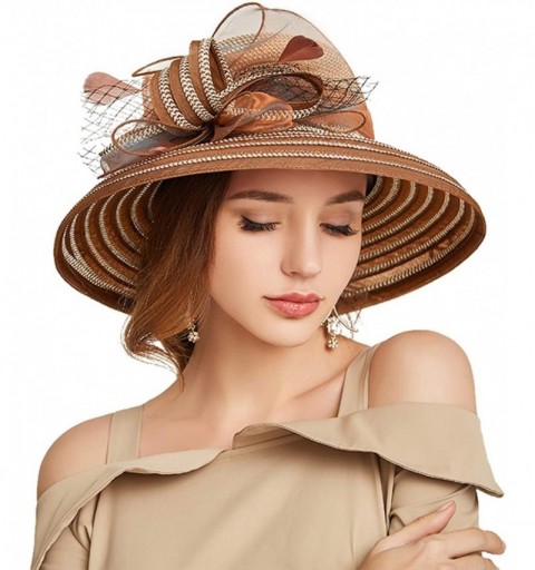 Sun Hats Women Kentucky Derby Church Dress Cloche Hat Bowknot Wedding Bucket Bowler Sun Hat - 004d Coffee - CD18RKGULSE $22.66