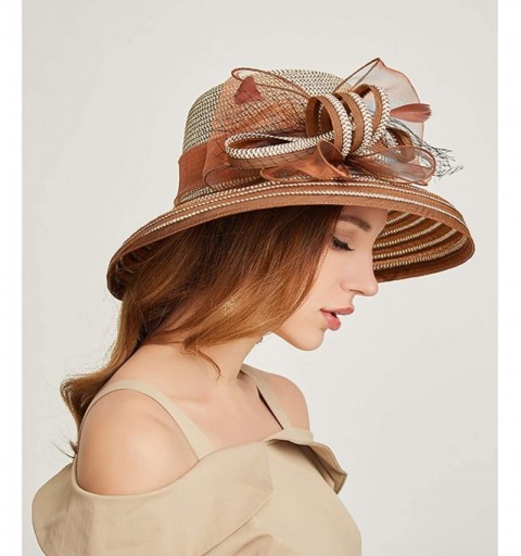 Sun Hats Women Kentucky Derby Church Dress Cloche Hat Bowknot Wedding Bucket Bowler Sun Hat - 004d Coffee - CD18RKGULSE $22.66