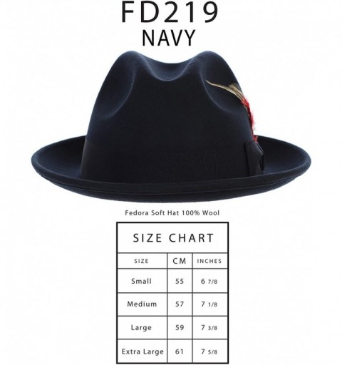 Fedoras Men's Premium 100% Wool Fedora Hat - Navy - C318O08Z350 $30.49