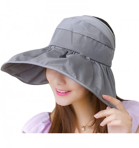 Sun Hats Women's UV Sun Protective Visor Summer Wide Brim Sun Hat Floppy Fold Beach Hat - Grey - CX12DOPKQIZ $11.50