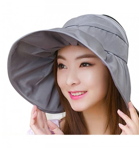 Sun Hats Women's UV Sun Protective Visor Summer Wide Brim Sun Hat Floppy Fold Beach Hat - Grey - CX12DOPKQIZ $11.50