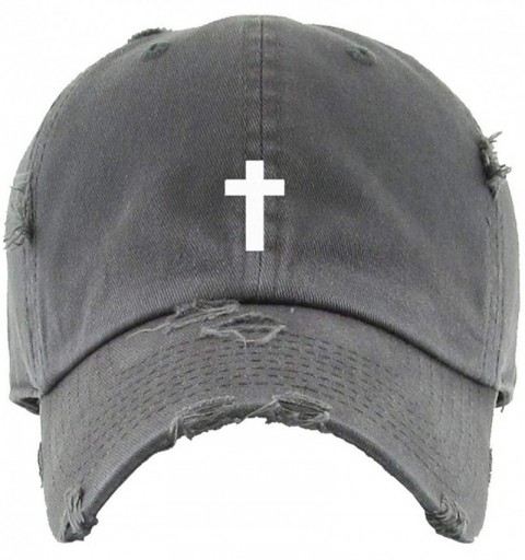 Baseball Caps Cross Vintage Baseball Cap Embroidered Cotton Adjustable Distressed Dad Hat - Dark Grey - CL18WGLO4OO $19.68